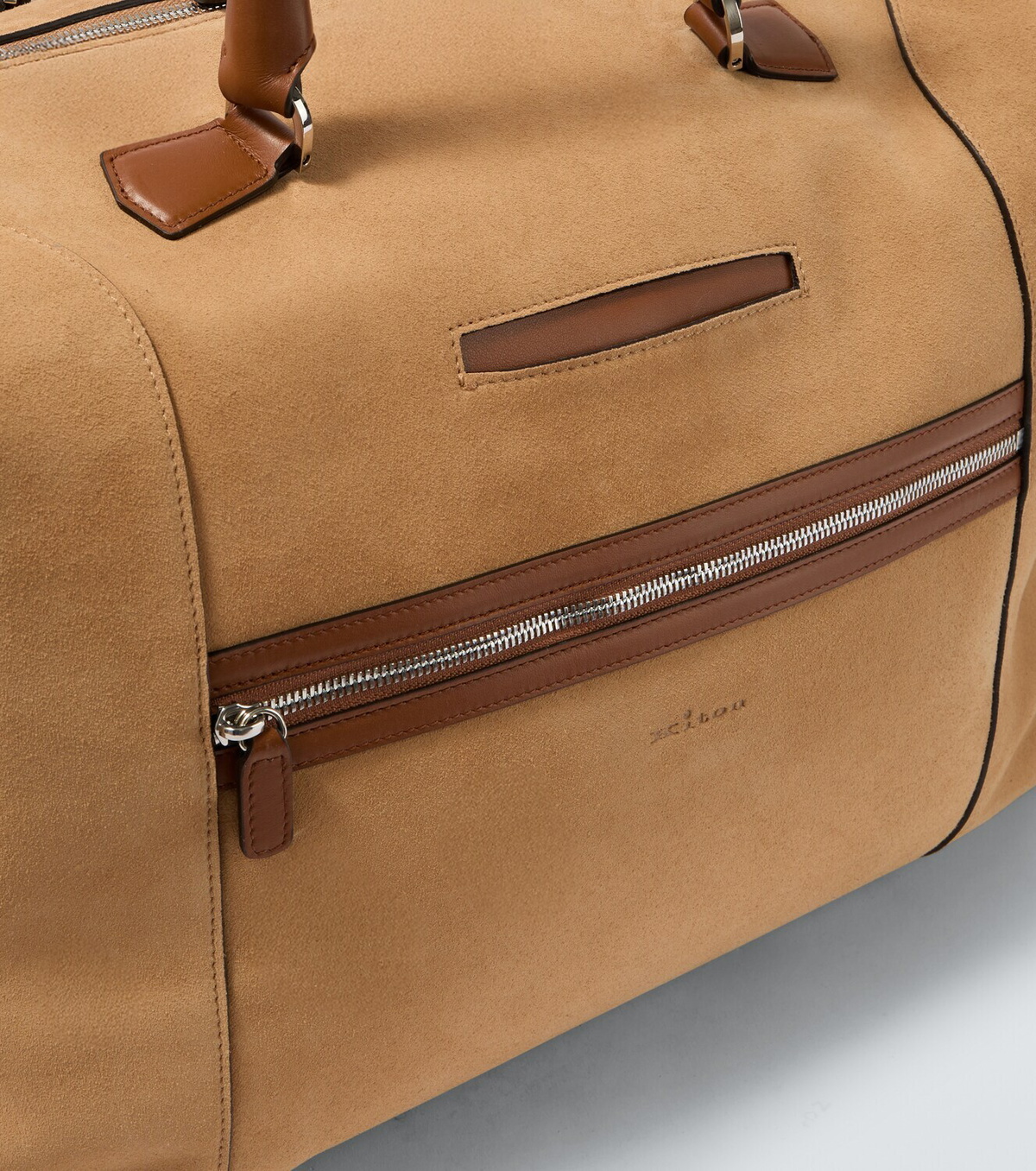 Kiton Leather-trimmed suede duffel bag