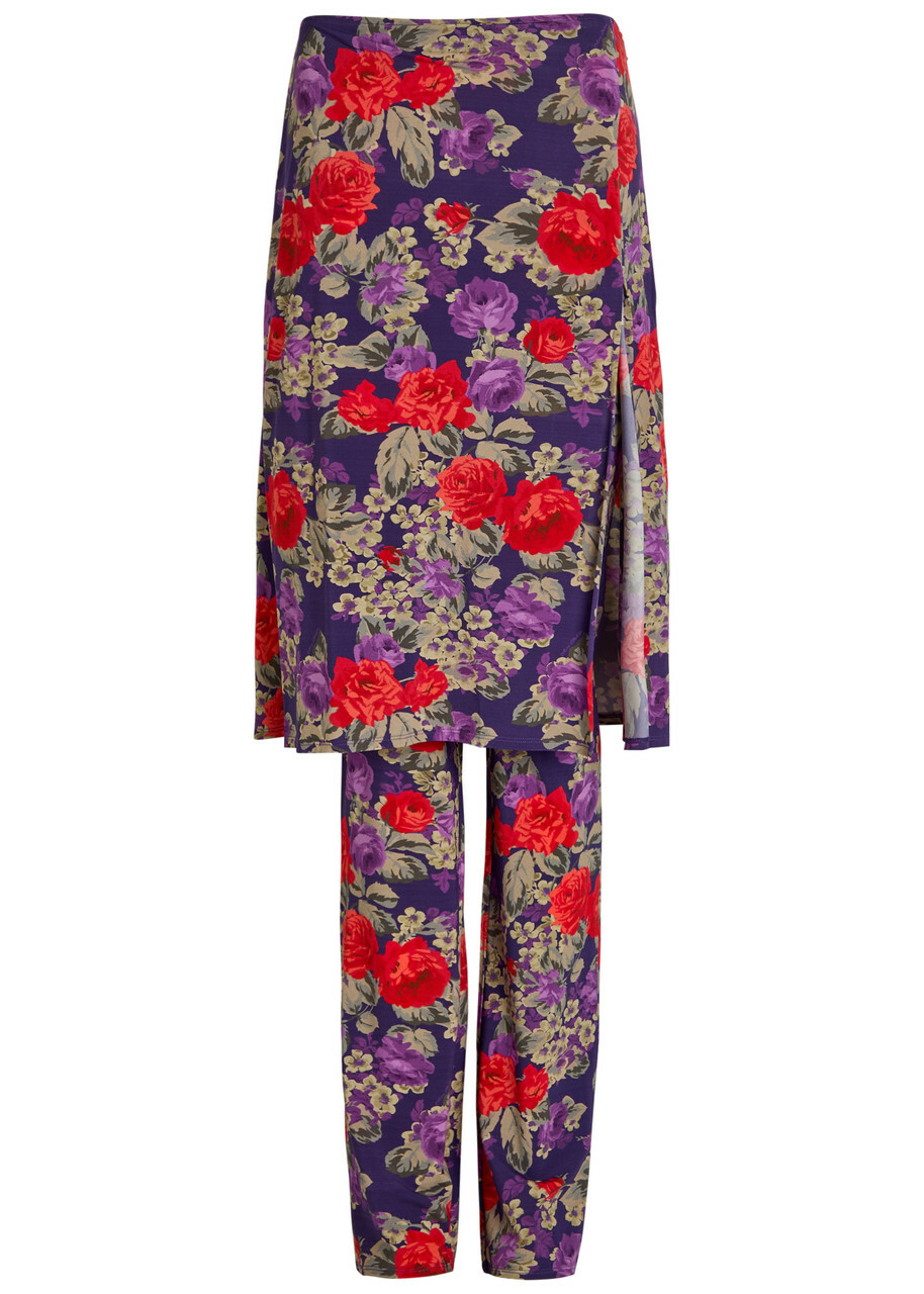 Acne Studios Intessa Skirt-effect Floral Stretch-jersey Trousers Multicoloured