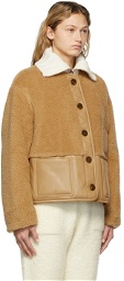 SJYP Beige Faux Leather Contrast Sherpa Fleece Jacket