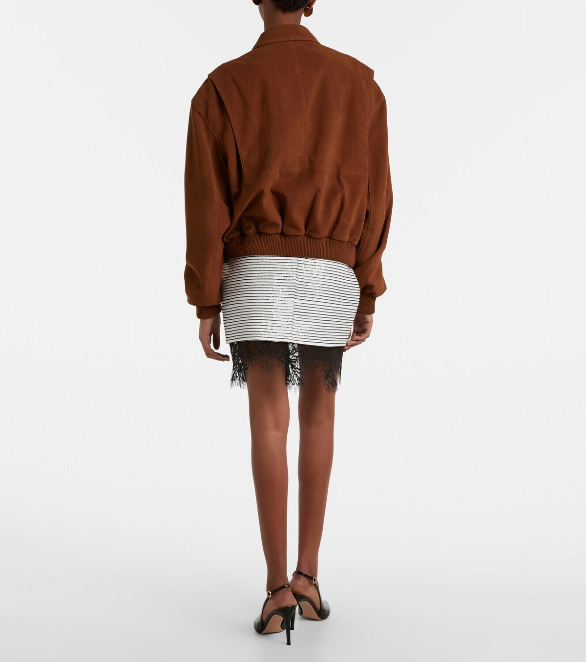 Jacques Wei Lace-trimmed sequined cotton miniskirt