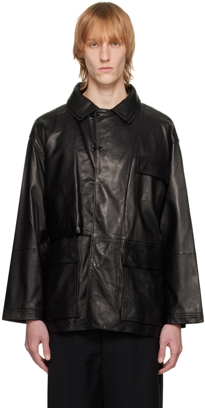 meanswhile Black Double Collar Leather Jacket