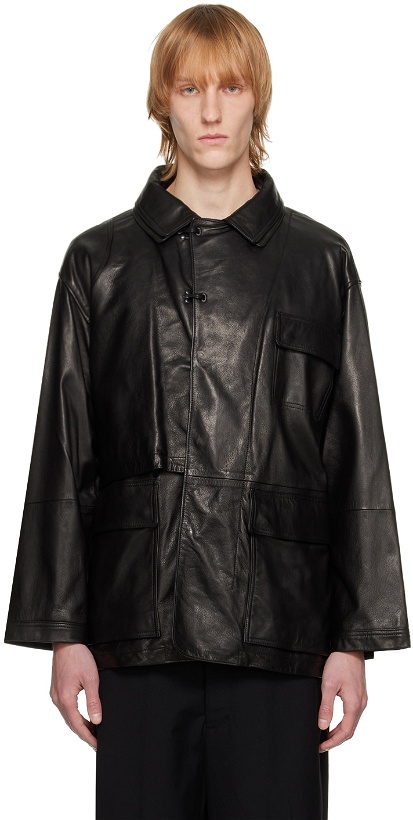 Photo: meanswhile Black Double Collar Leather Jacket