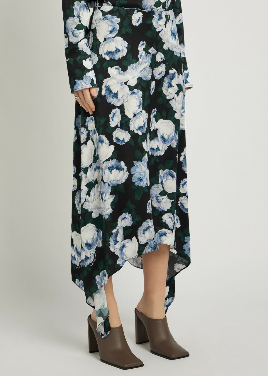 Stella Mccartney Bunch of Roses Asymmetric Floral-print Satin Midi Skirt Multicoloured 1