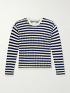 Aimé Leon Dore - Eyelet Striped Open-Knit Cotton Sweater - Blue