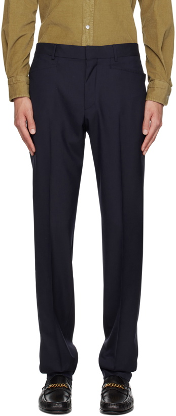 Photo: TOM FORD Navy Creased Trousers