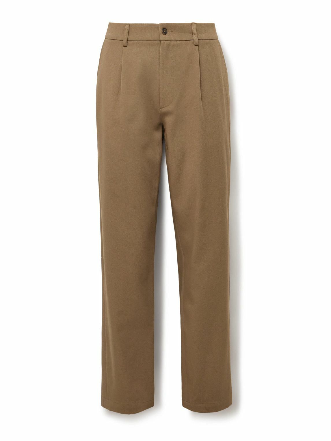 De Bonne Facture - Straight-Leg Pleated Cotton-Twill Trousers - Brown