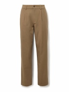 De Bonne Facture - Straight-Leg Pleated Cotton-Twill Trousers - Brown