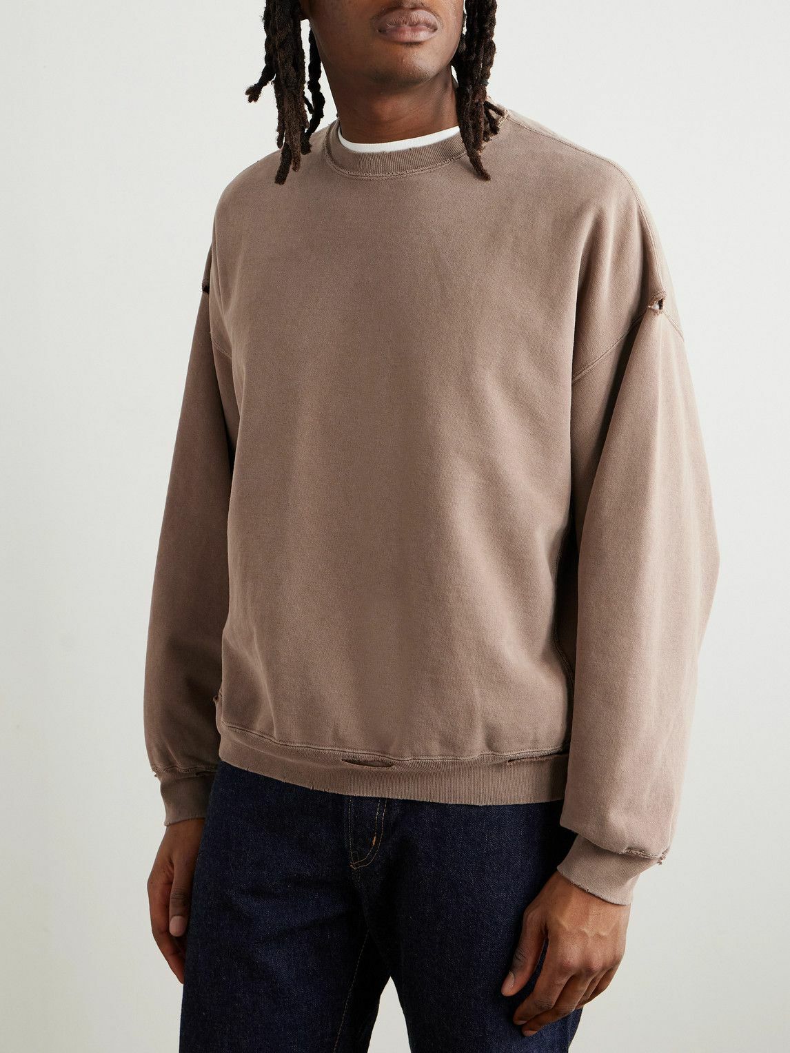 Remi Relief - Distressed Cotton-Jersey Sweatshirt - Brown