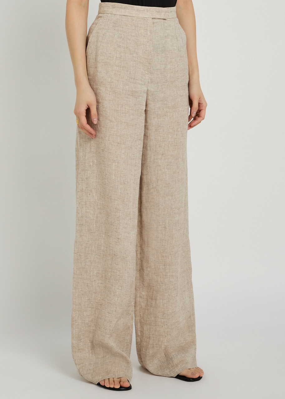 Emporio Armani Wide-leg Linen-blend Trousers Beige