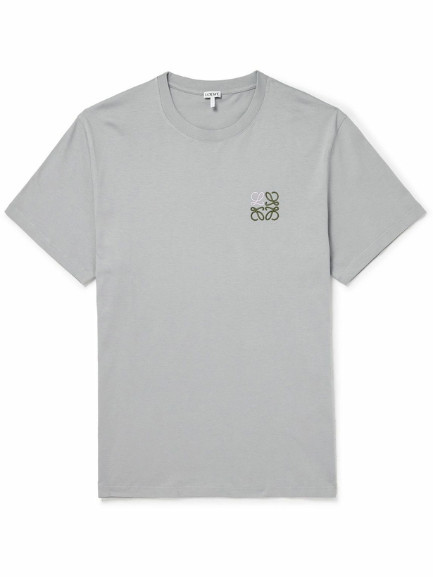Photo: LOEWE - Slim-Fit Logo-Embroidered Cotton-Jersey T-Shirt - Gray