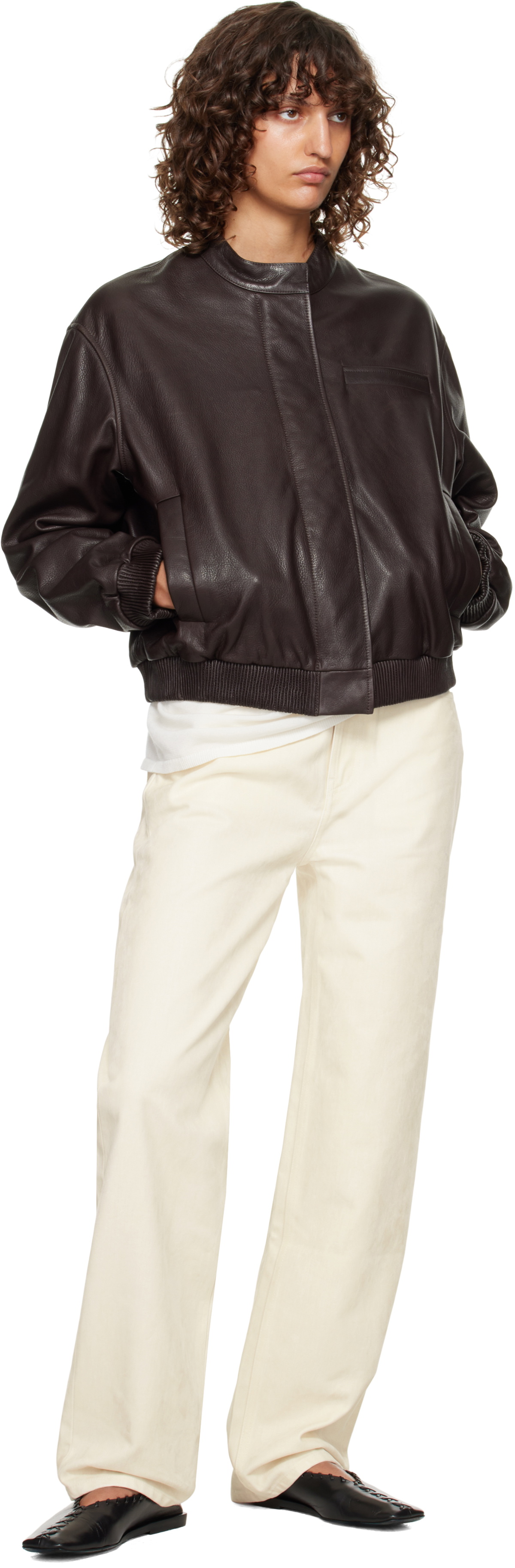 Loulou de Saison Brown Marlow Leather Bomber Jacket