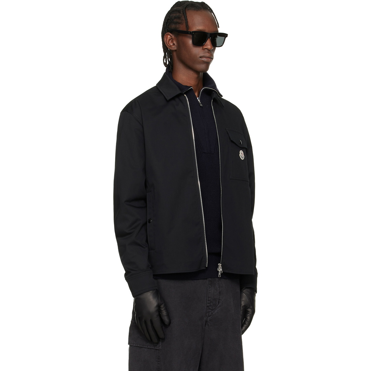 Moncler Black Cotton Blend Gabardine Shirt Jacket