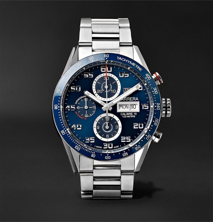 Photo: TAG Heuer - Carrera Automatic Chronograph 43mm Polished-Steel Watch - Men - Blue