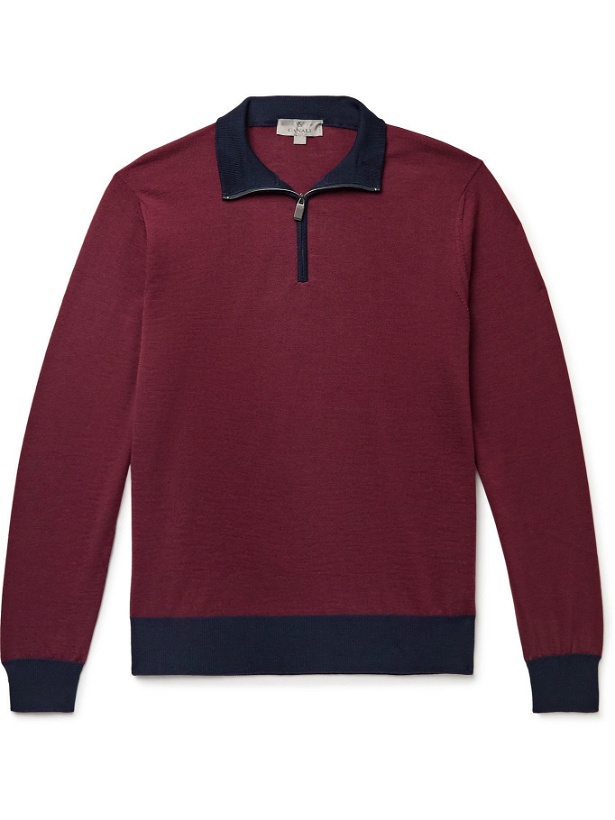Photo: CANALI - Colour-Block Wool Half-Zip Sweater - Burgundy