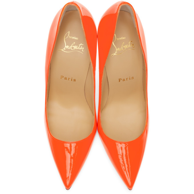 Christian Louboutin Kate 100 Patent Leather Pumps In Fluo Orange