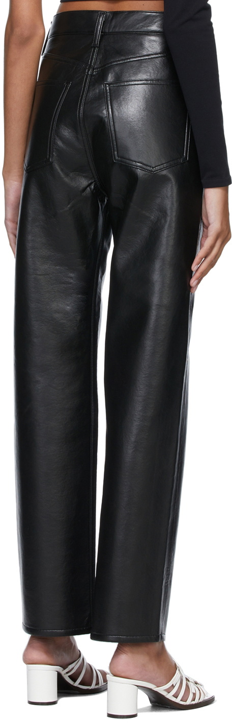 Black Star Leather Pants / Womens High Waisted Pants / 90s Vintage Black Leather  Trousers 