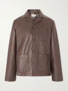 LOEWE - Camp-Collar Logo-Debossed Leather Jacket - Brown