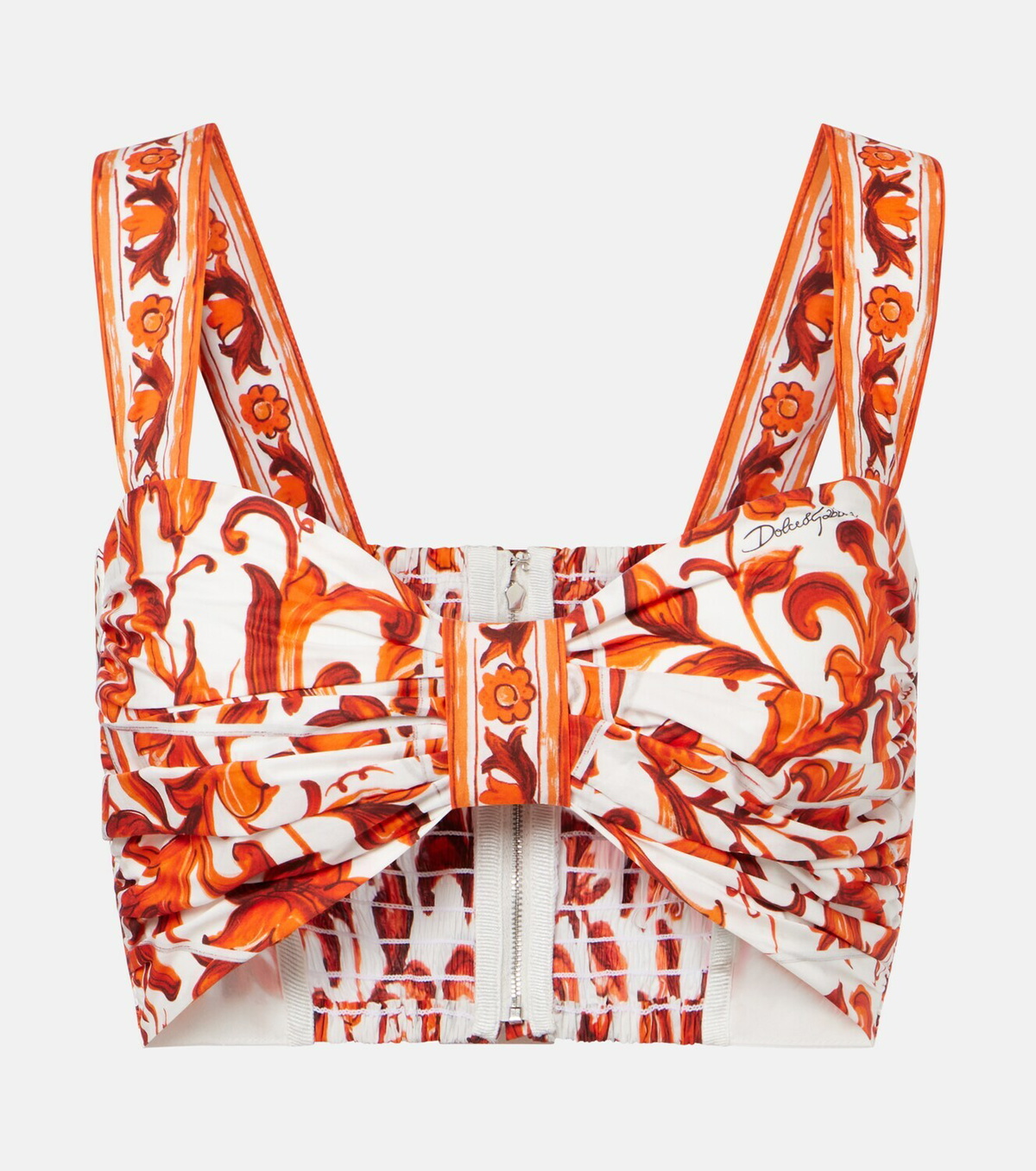 Dolce&Gabbana Majolica cotton poplin crop top