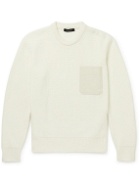 Ermenegildo Zegna - Leather-Trimmed Ribbed Cotton and Silk-Blend Sweatshirt - White