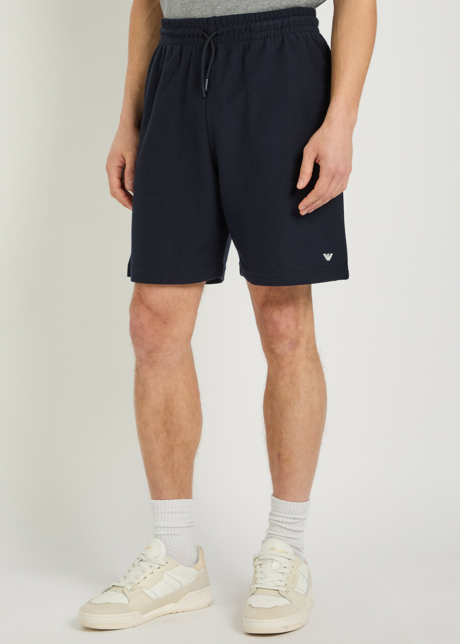Emporio Armani Logo-embroidered Piqué Cotton Shorts Navy