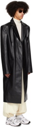 LU'U DAN Black Oversized Tailored Faux-Leather Coat