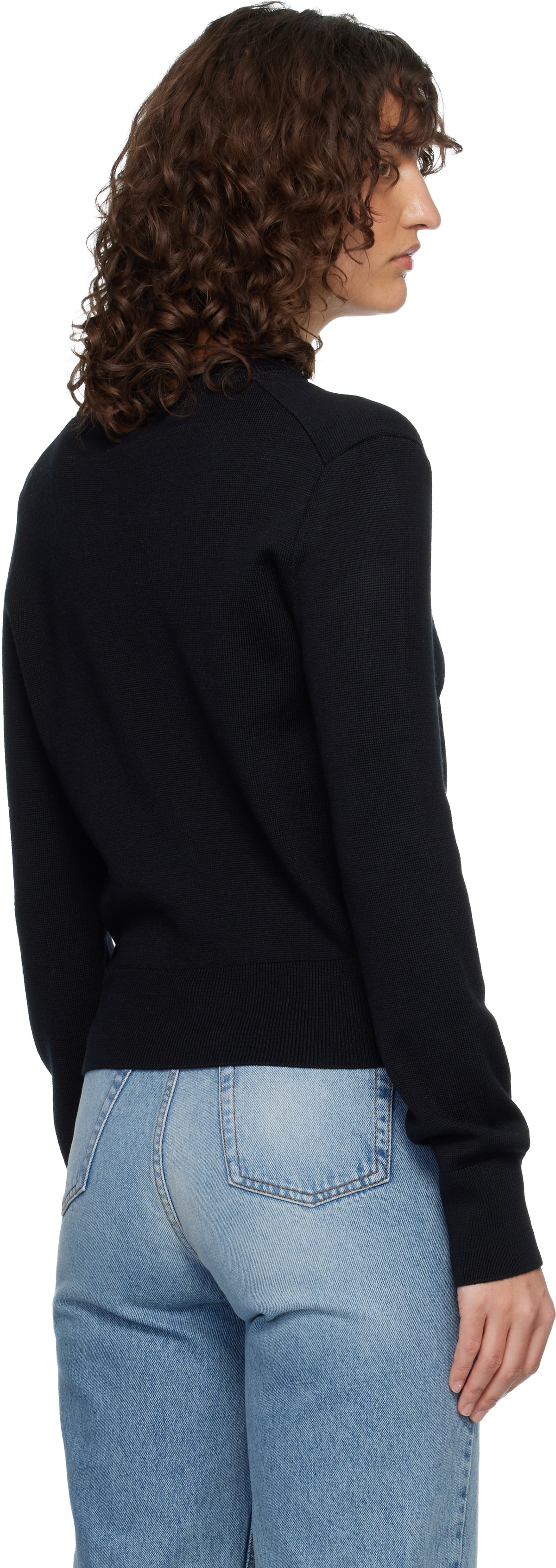 AMI Paris Black Wool Ami de Coeur Cardigan