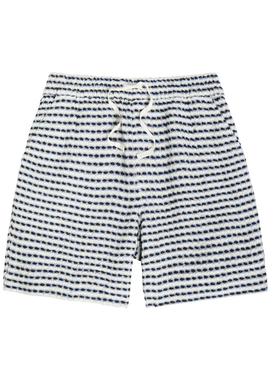 Che Riita Textured Patterned Linen Shorts Navy