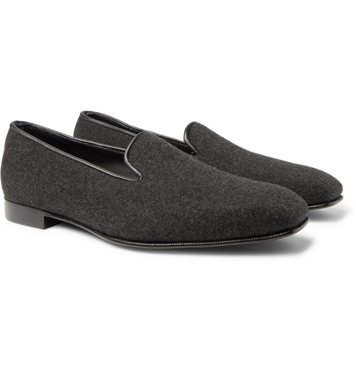 Photo: Anderson & Sheppard - George Cleverley Leather-Trimmed Cashmere Slippers - Gray