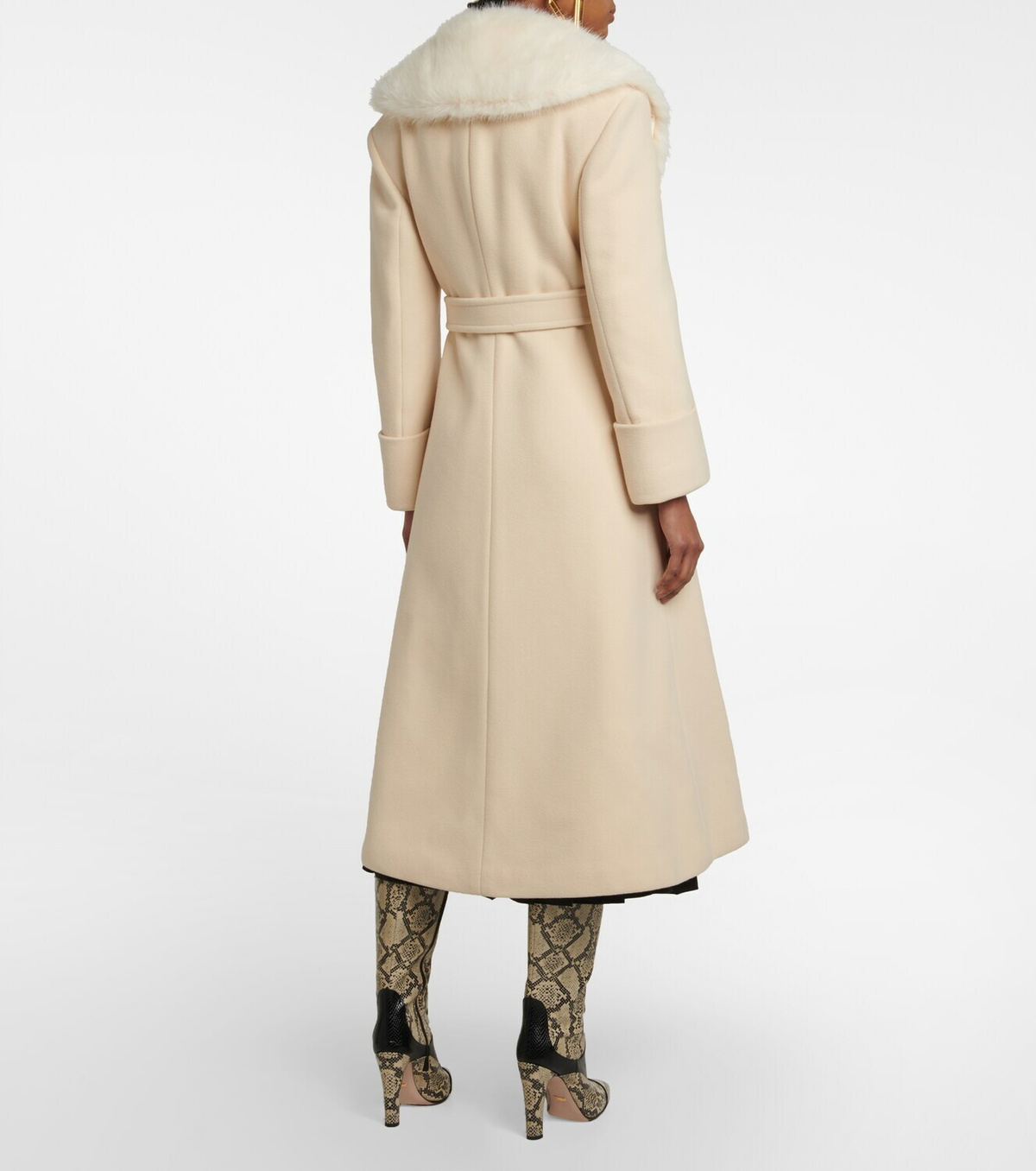 Gucci - Faux fur-trimmed belted wool coat Gucci