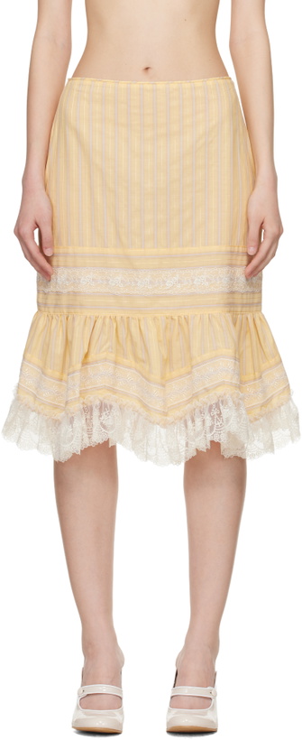 Photo: Anna Sui Yellow Ruffle Lace Midi Skirt