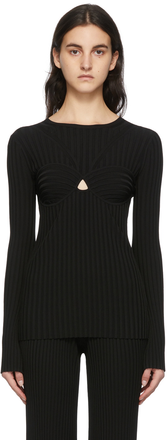 Helmut Lang Black Rib Cutout Bra Crewneck Sweater Helmut Lang