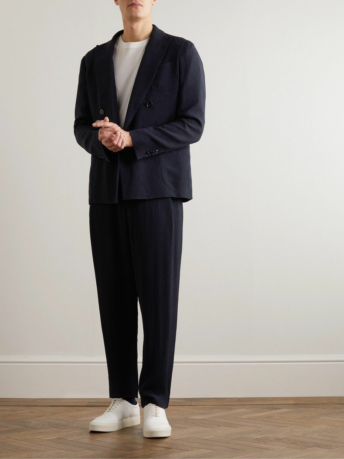 Giorgio Armani Straight-Leg Pleated Striped Seersucker Suit