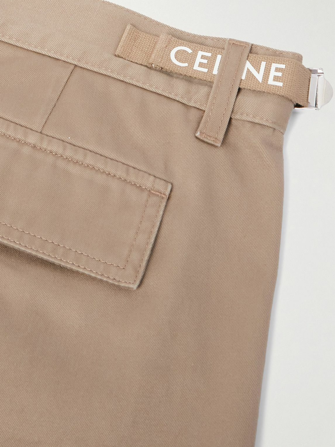 CELINE - Straight-Leg Distressed Cotton-Twill Cargo Shorts - Brown