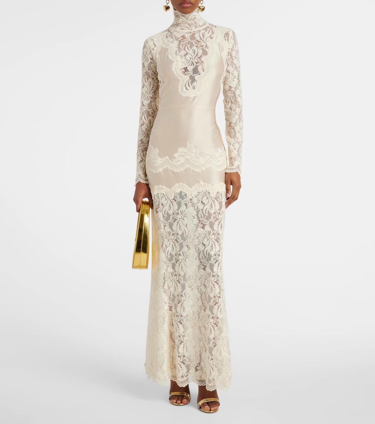 【関税込み】Rabanne ブラック ウール マキシドレス RABANNE Lace-trimmed silk-satin maxi dress | NET-A-PORTER