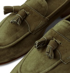 Edward Green - Portland Leather-Trimmed Suede Tasselled Loafers - Green