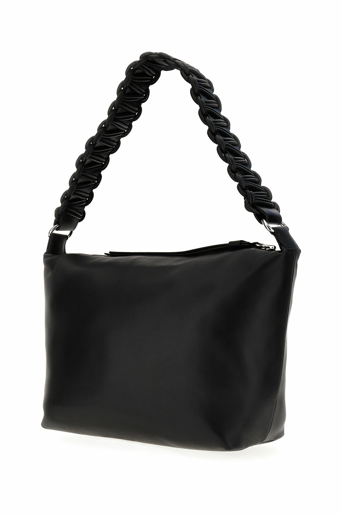 Kara Black Nappa Leather Lattice Shoulder Bag