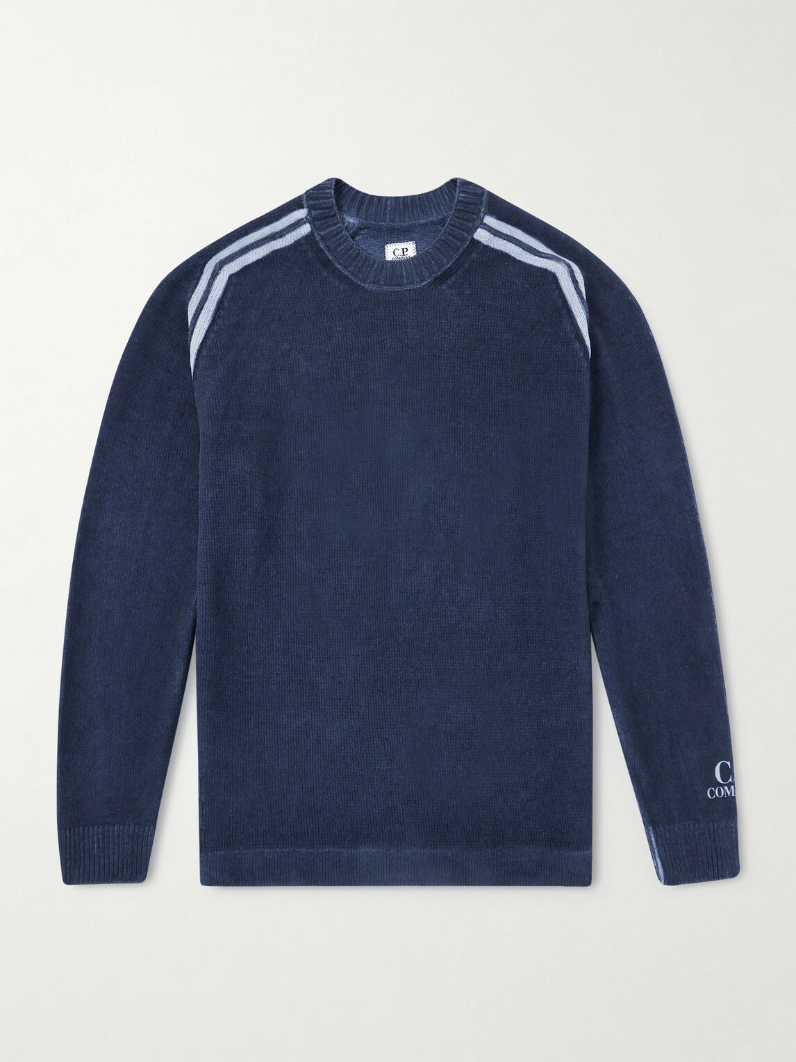C.P. Company - Striped Logo-Embroidered Cotton-Chenille Sweater - Blue