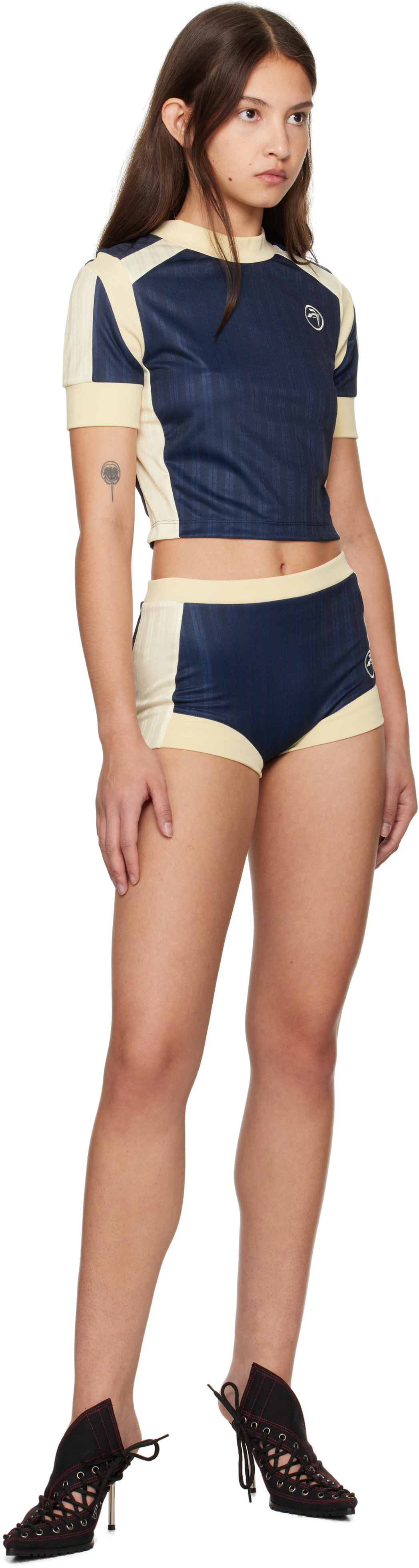 AMBUSH Navy Striped Jersey Shorts