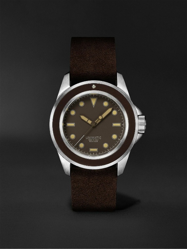 Photo: UNIMATIC - Modello Uno Limited Edition Automatic 40mm Stainless Steel, Aluminium and Suede Watch, Ref. No. U1S-MB