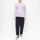 Comme des Garçons Play Men's Little Red Heart Long Sleeve Stripe T in Purple