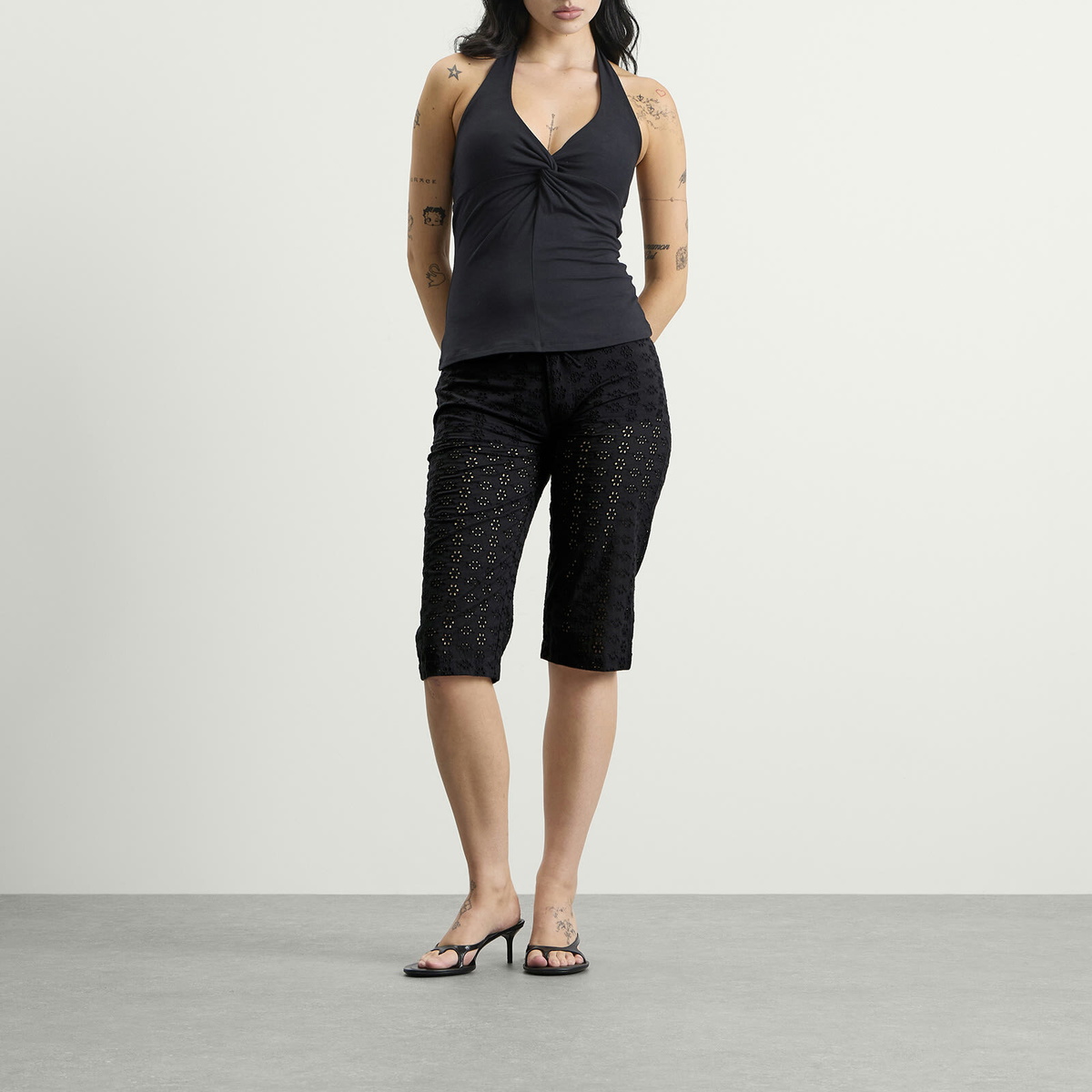 Fruity Booty Women's Broderie Capris in Black
