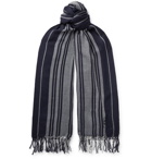 Loewe - Logo-Embroidered Fringed Striped Cashmere Scarf - Blue