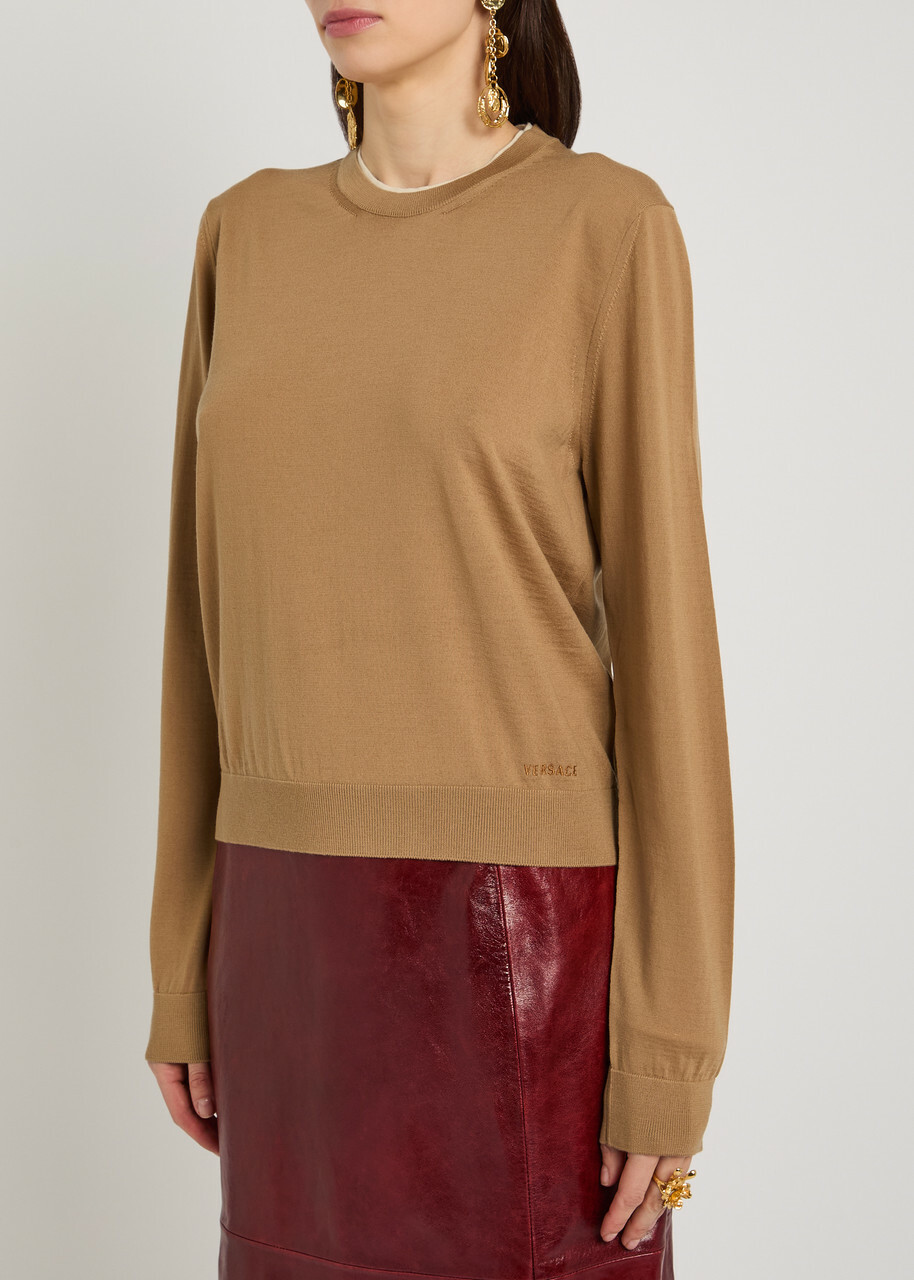 Versace Layered-neck Wool-blend Jumper Camel