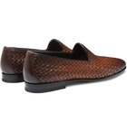 Santoni - Woven Burnished-Leather Loafers - Brown