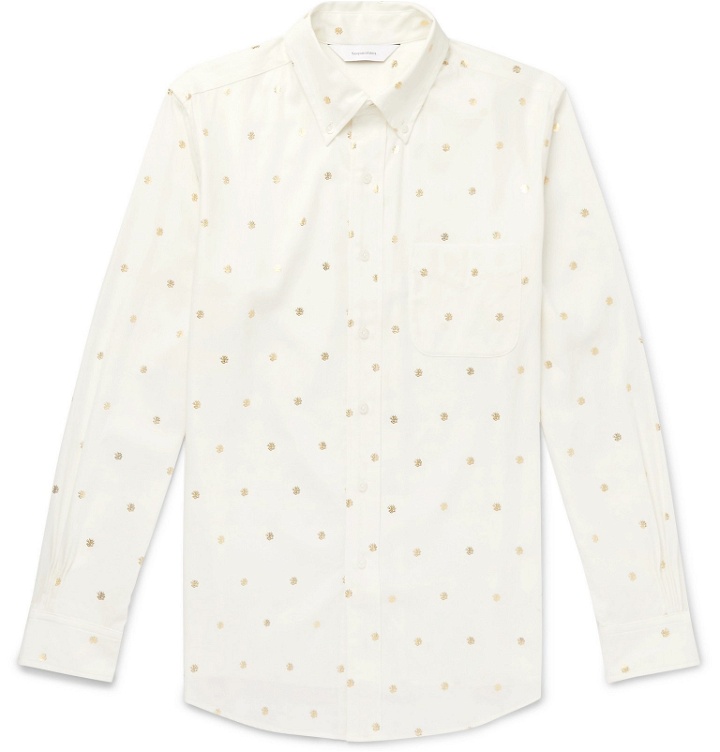 Photo: Sasquatchfabrix. - Button-Down Collar Metallic Printed Cotton Shirt - White