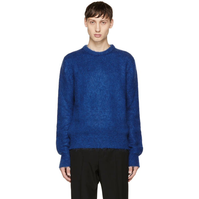 Saint Laurent Blue Mohair Crewneck Sweater Saint Laurent