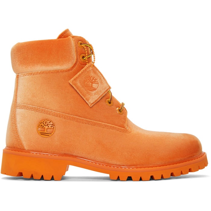 Photo: Off-White Orange Timberland Edition 6 Inch Textile Boots 