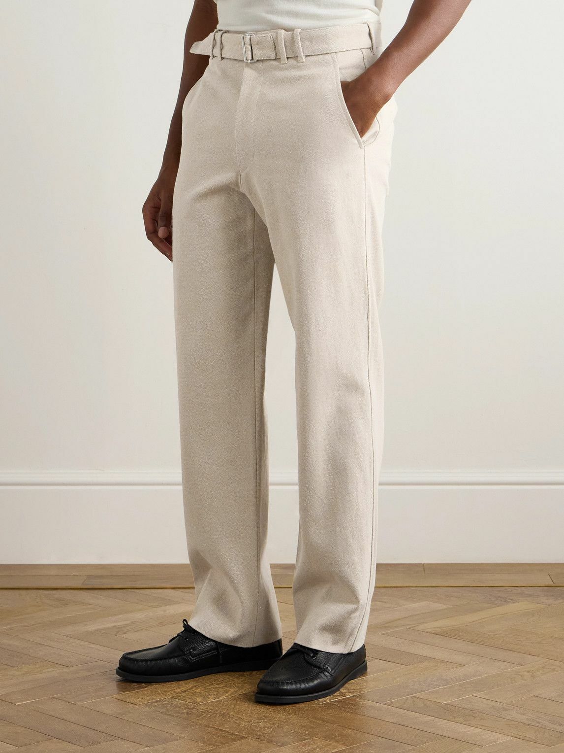 Stòffa - Straight-Leg Belted Cotton-Twill Trousers - Neutrals