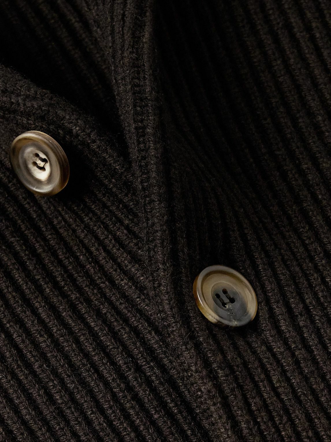 Anderson & Sheppard - Shawl-Collar Ribbed Wool and Cashmere-Blend Cardigan - Brown