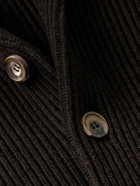 Anderson & Sheppard - Shawl-Collar Ribbed Wool and Cashmere-Blend Cardigan - Brown